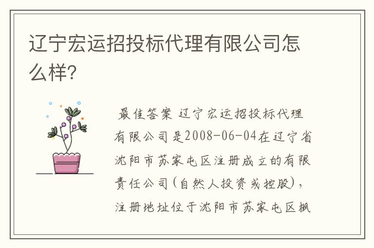 辽宁宏运招投标代理有限公司怎么样?