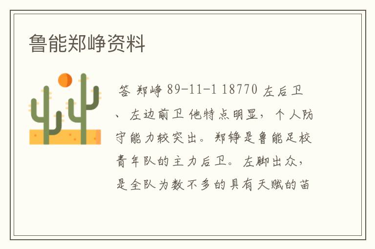 鲁能郑峥资料