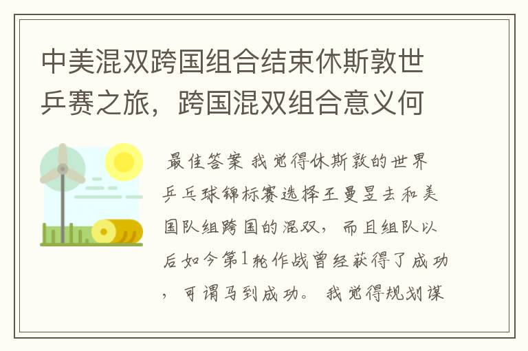 中美混双跨国组合结束休斯敦世乒赛之旅,跨国混双组合意义何在?