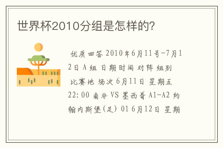 世界杯2010分组是怎样的?
