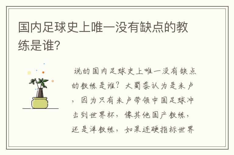 国内足球史上唯一没有缺点的教练是谁?