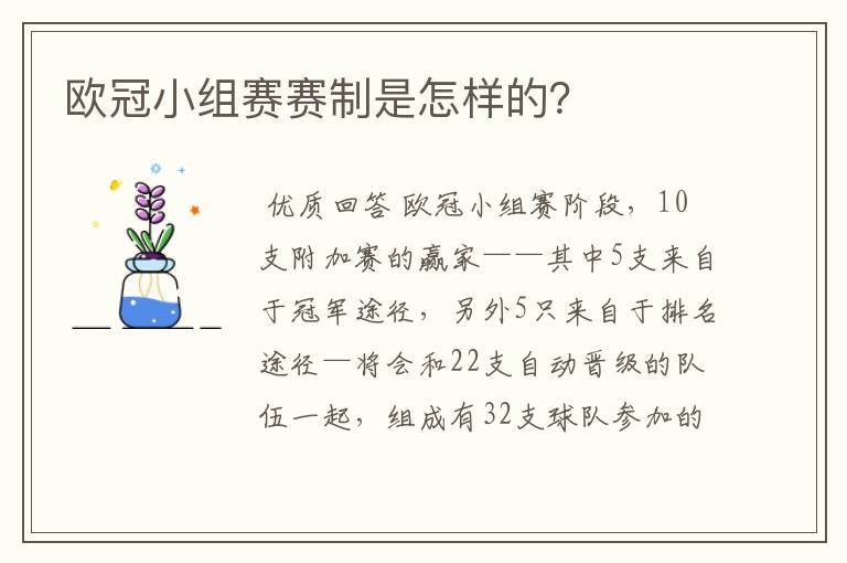 欧冠小组赛赛制是怎样的?