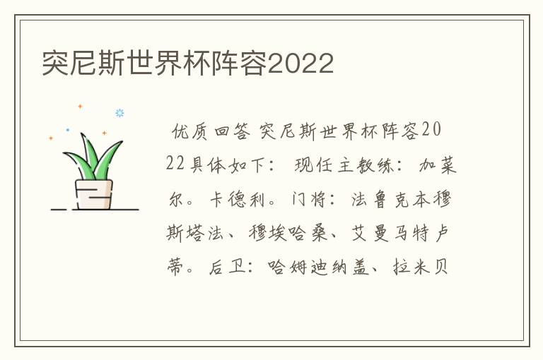 突尼斯世界杯阵容2022