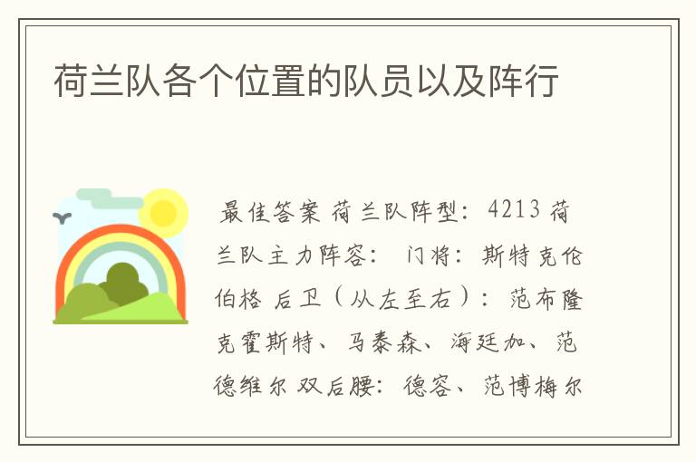 荷兰队各个位置的队员以及阵行