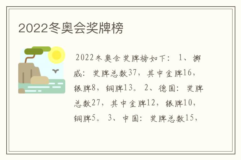 2022冬奥会奖牌榜