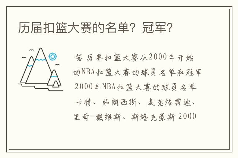 历届扣篮大赛的名单?冠军?