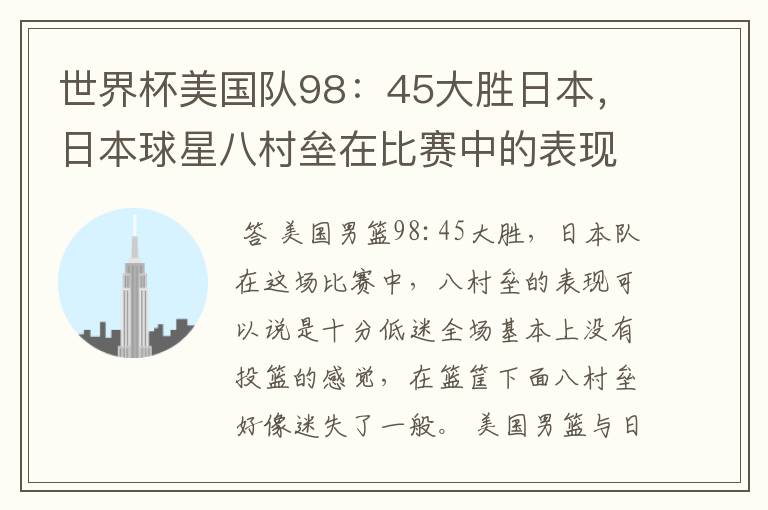 世界杯美国队98:45大胜日本,日本球星八村垒在比赛中的表现怎么样?