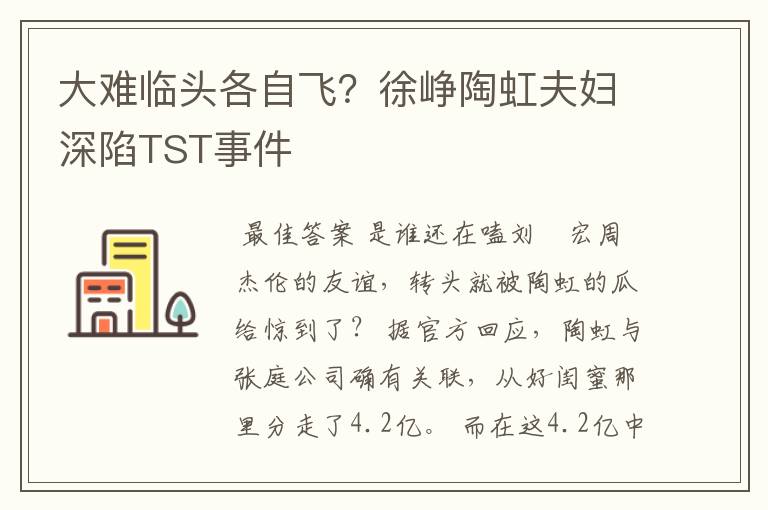 大难临头各自飞？徐峥陶虹夫妇深陷TST事件