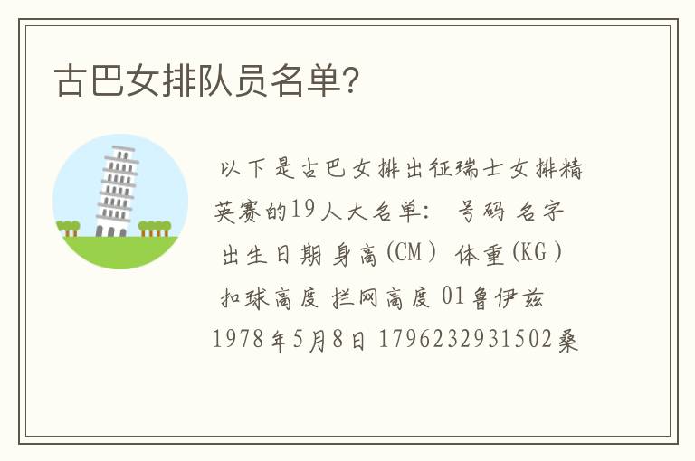 古巴女排队员名单?
