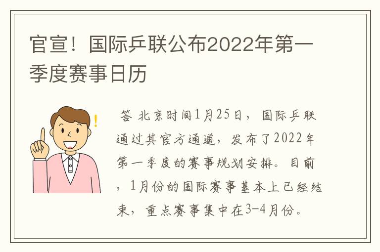 官宣!国际乒联公布2022年第一季度赛事日历