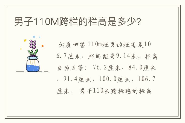 男子110M跨栏的栏高是多少?