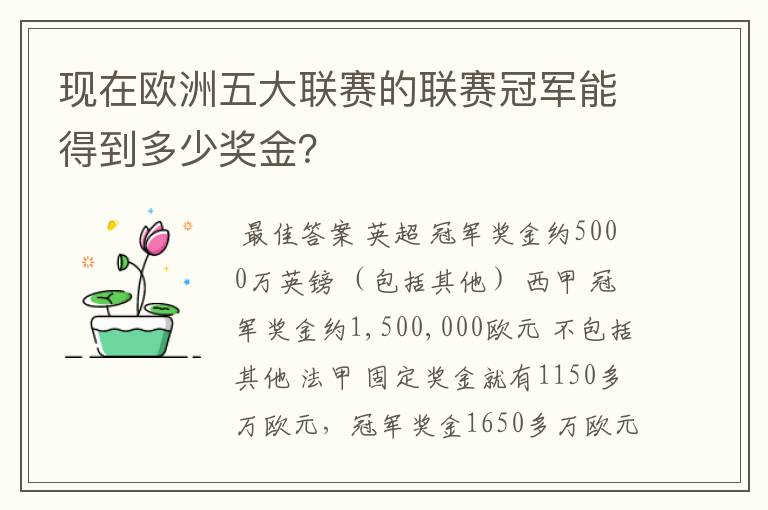 现在欧洲五大联赛的联赛冠军能得到多少奖金?