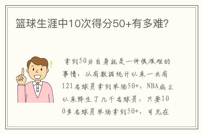 篮球生涯中10次得分50+有多难?