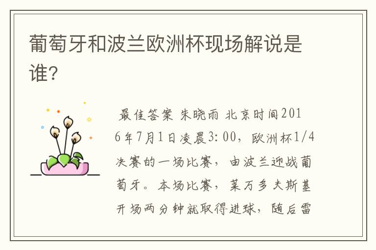 葡萄牙和波兰欧洲杯现场解说是谁?