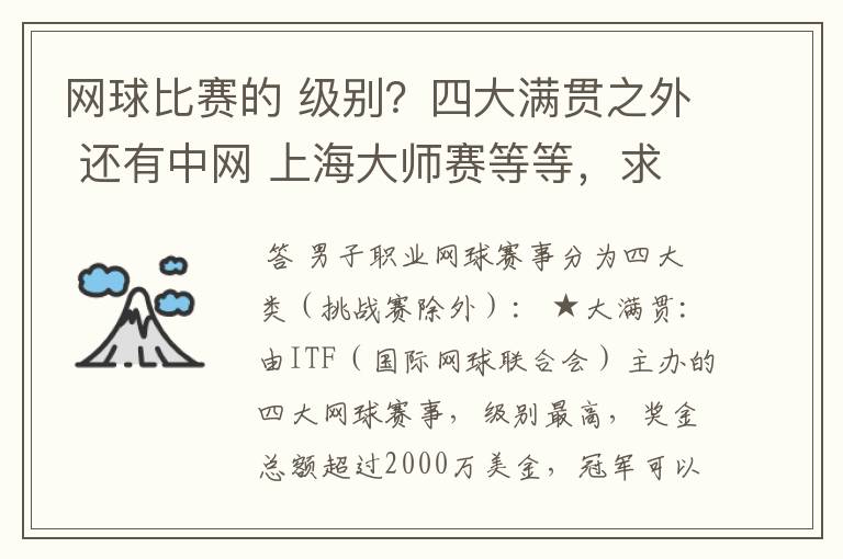网球比赛的 级别?四大满贯之外 还有中网 上海大师赛等等,求详细的级别序列?