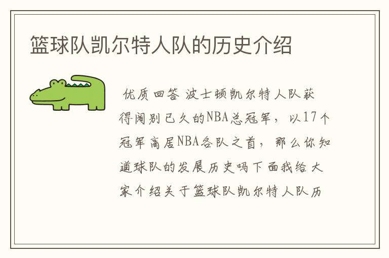 篮球队凯尔特人队的历史介绍