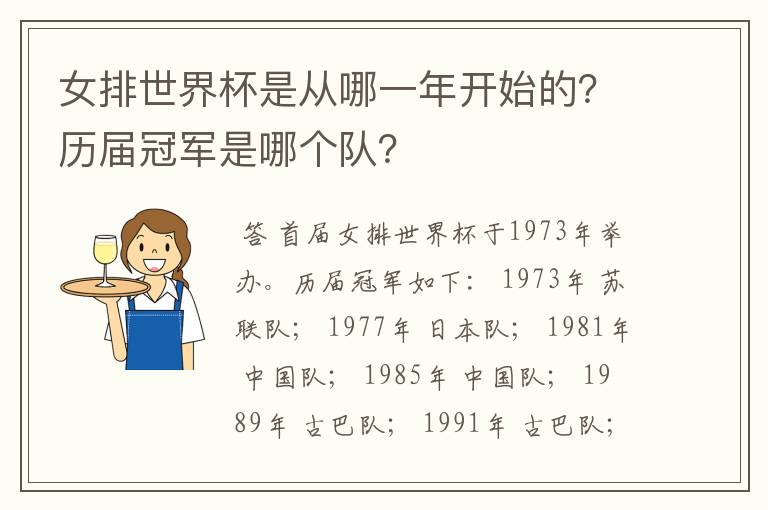 女排世界杯是从哪一年开始的?历届冠军是哪个队?