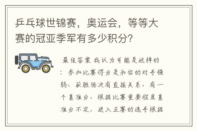 乒乓球世锦赛,奥运会,等等大赛的冠亚季军有多少积分?