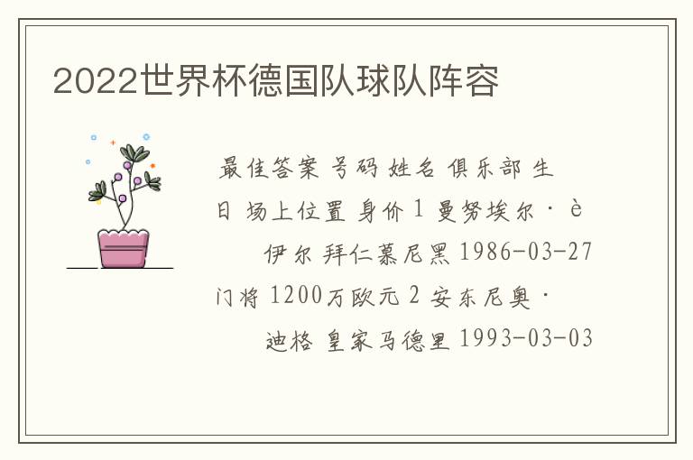 2022世界杯德国队球队阵容