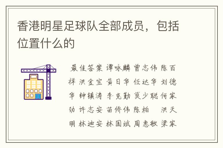 香港明星足球队全部成员,包括位置什么的