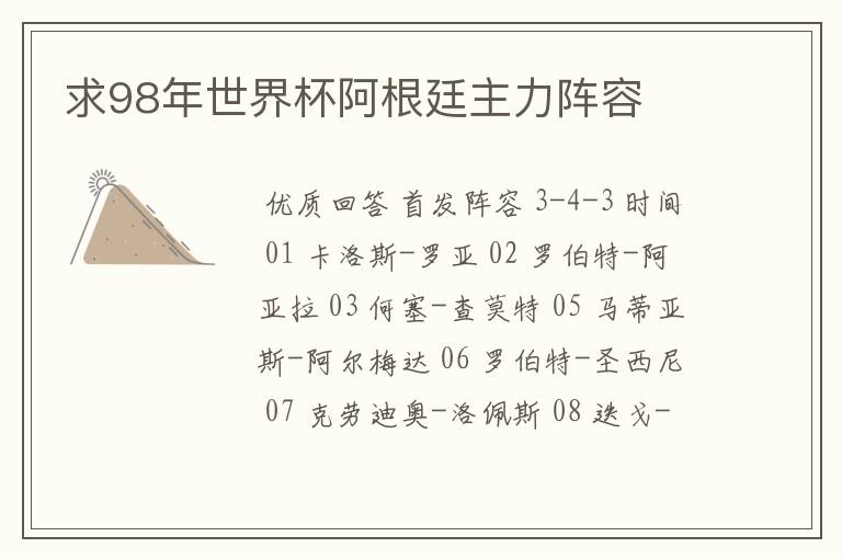 求98年世界杯阿根廷主力阵容