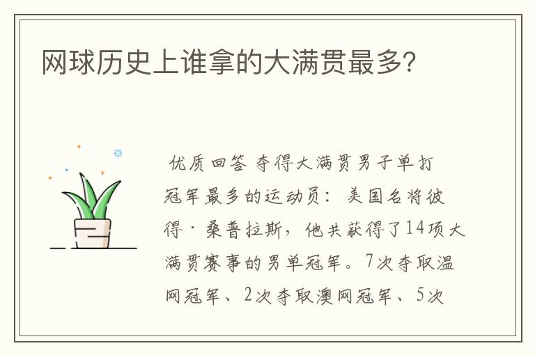 网球历史上谁拿的大满贯最多?
