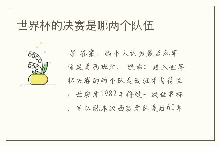 世界杯的决赛是哪两个队伍