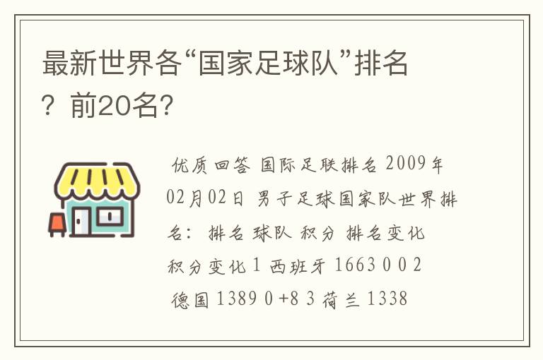 最新世界各“国家足球队”排名?前20名?