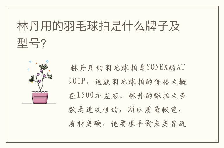 林丹用的羽毛球拍是什么牌子及型号?