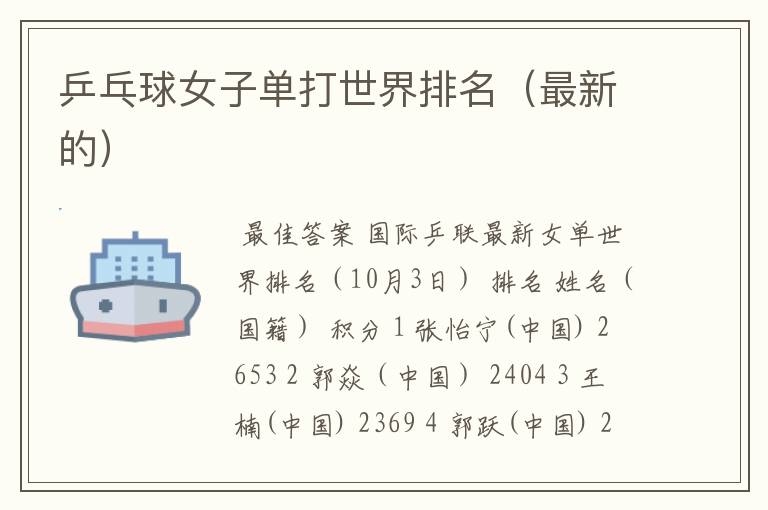 乒乓球女子单打世界排名(最新的)