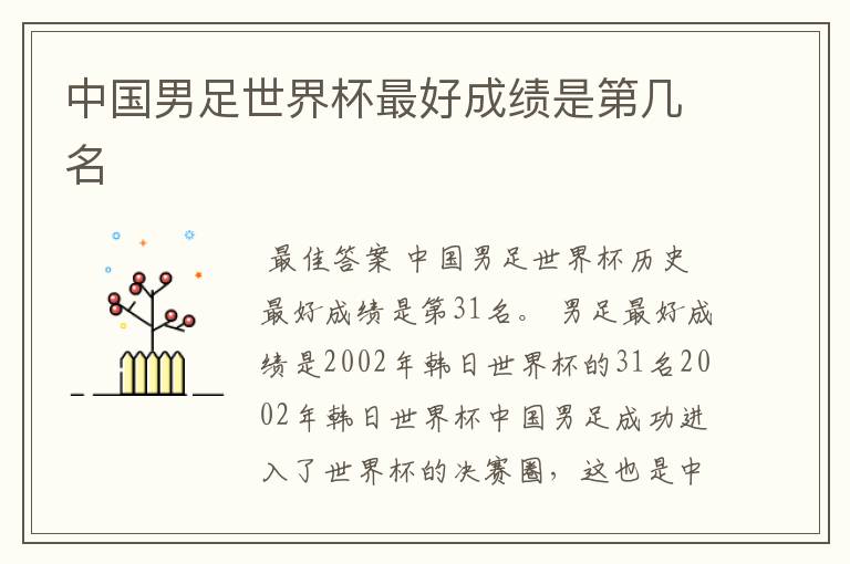 中国男足世界杯最好成绩是第几名