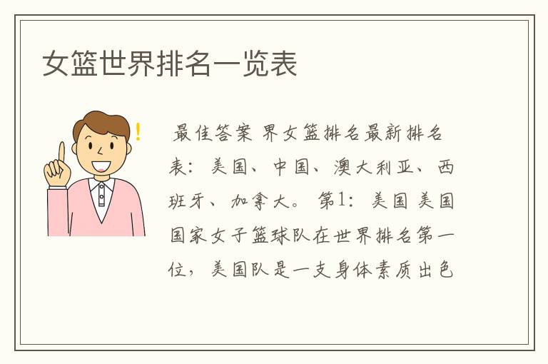 女篮世界排名一览表