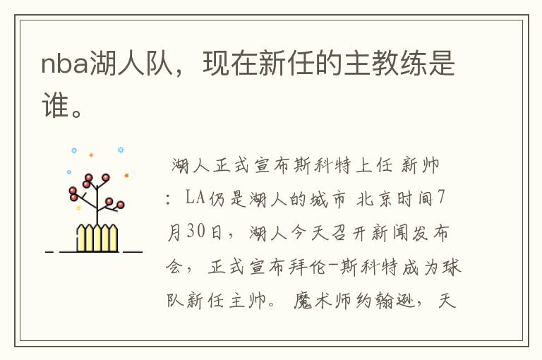 nba湖人队,现在新任的主教练是谁。