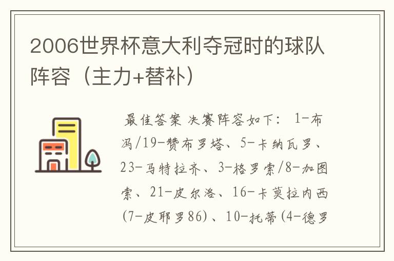 2006世界杯意大利夺冠时的球队阵容（主力+替补）