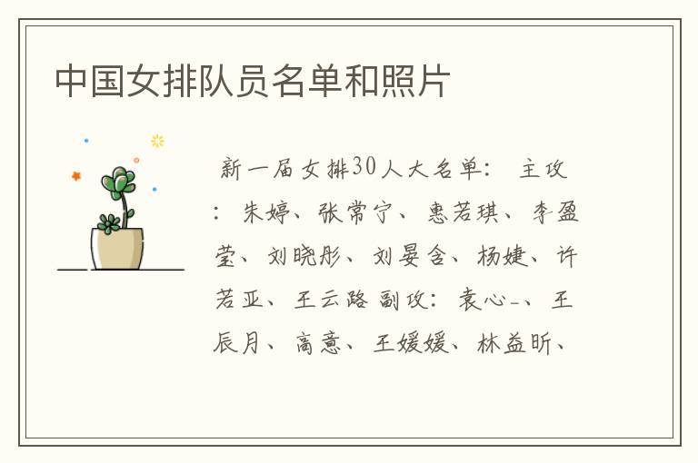 中国女排队员名单和照片