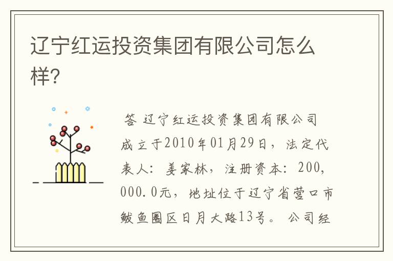 辽宁红运投资集团有限公司怎么样?