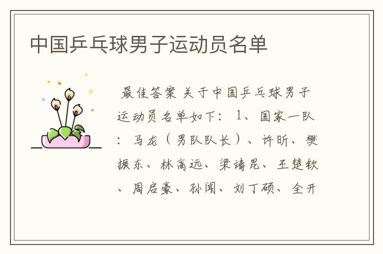 中国乒乓球男子运动员名单