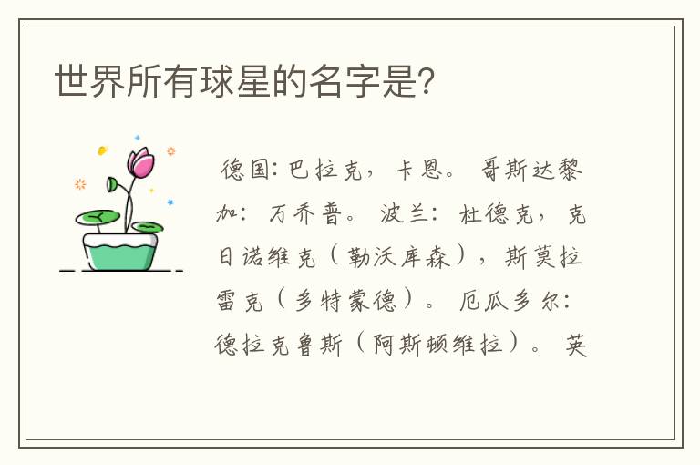 世界所有球星的名字是?