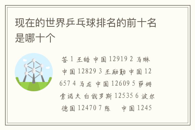 现在的世界乒乓球排名的前十名是哪十个