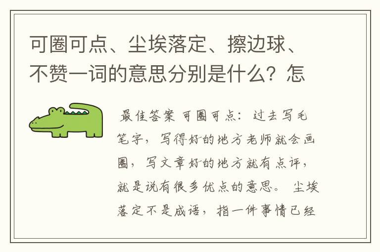 可圈可点、尘埃落定、擦边球、不赞一词的意思分别是什么?怎么用?
