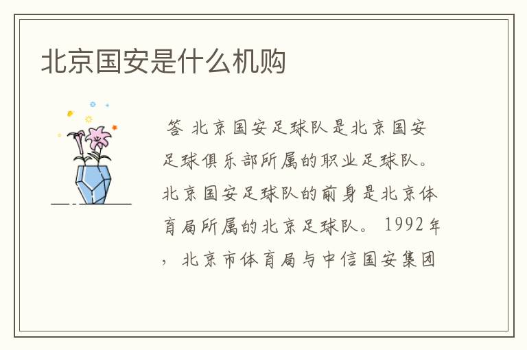 北京国安是什么机购