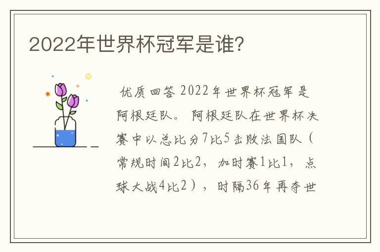 2022年世界杯冠军是谁?