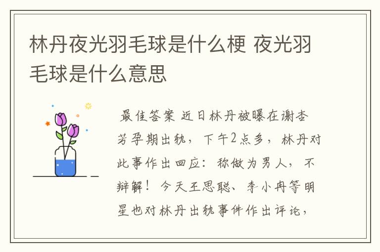 林丹夜光羽毛球是什么梗 夜光羽毛球是什么意思