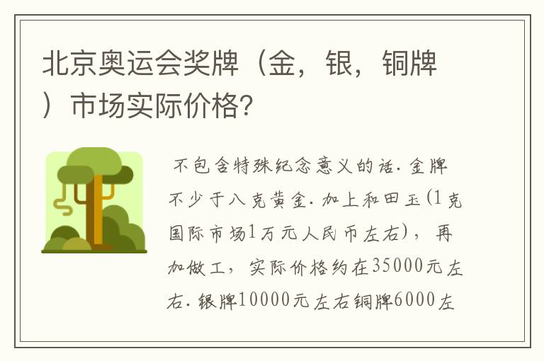 北京奥运会奖牌(金,银,铜牌)市场实际价格?