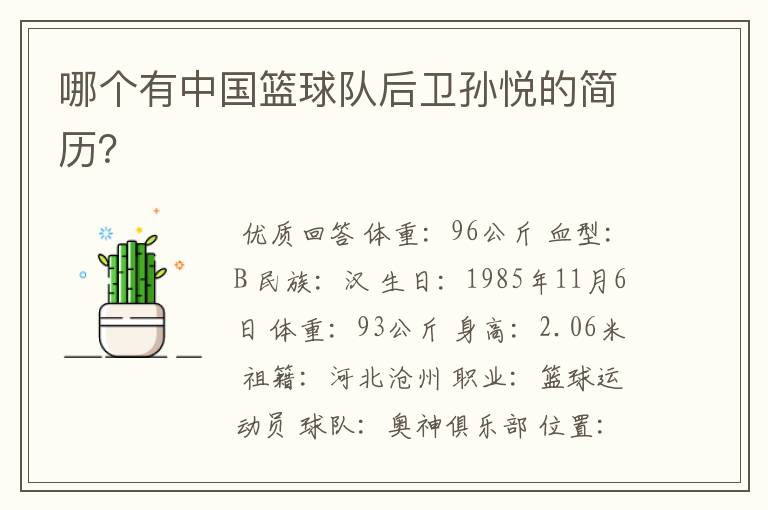 哪个有中国篮球队后卫孙悦的简历?