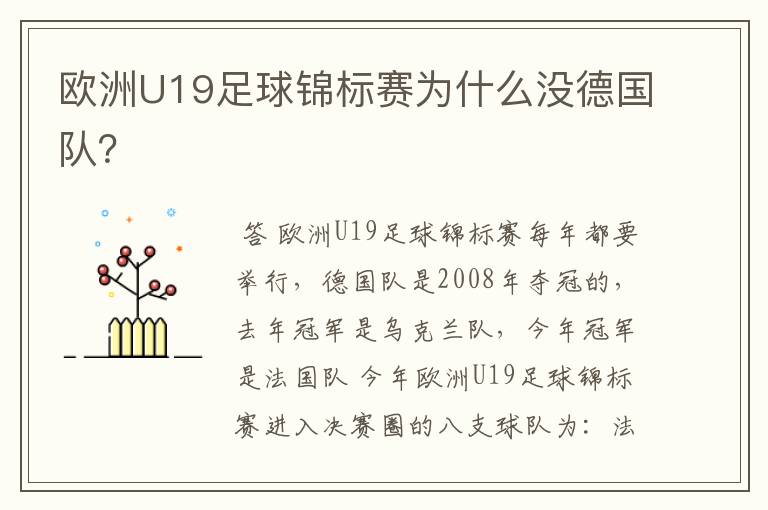 欧洲U19足球锦标赛为什么没德国队?
