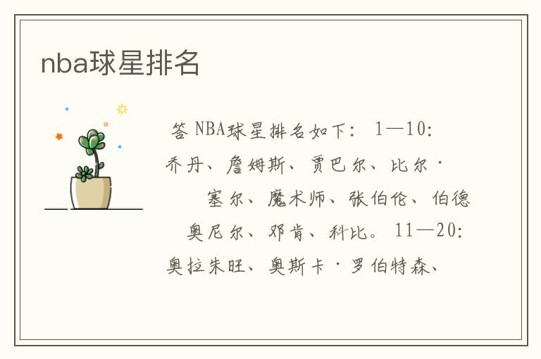 nba球星排名