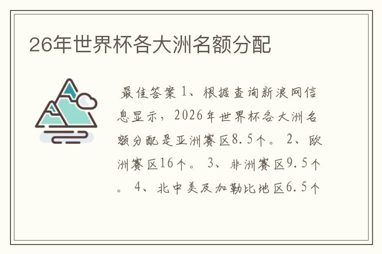 26年世界杯各大洲名额分配