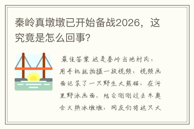 秦岭真墩墩已开始备战2026，这究竟是怎么回事？