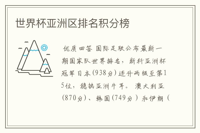 世界杯亚洲区排名积分榜